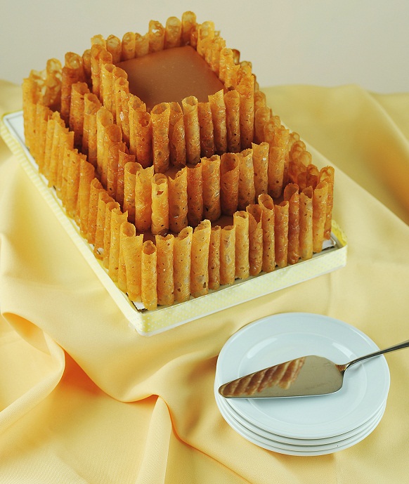 Caramel Butterscotch Cake with Honey Tuile Crisps Wedding Cake by The