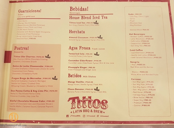 Tittos Latin BBQ and Brew Menu